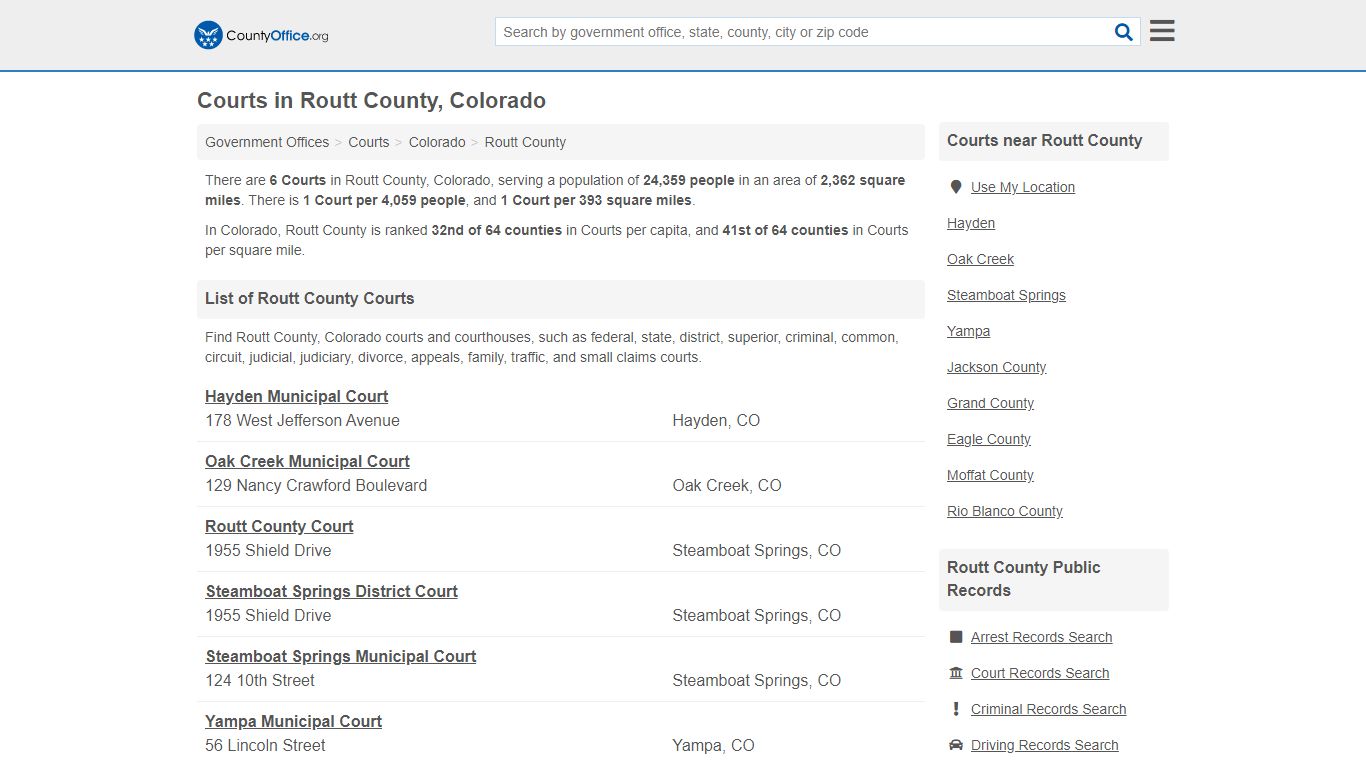 Courts - Routt County, CO (Court Records & Calendars)